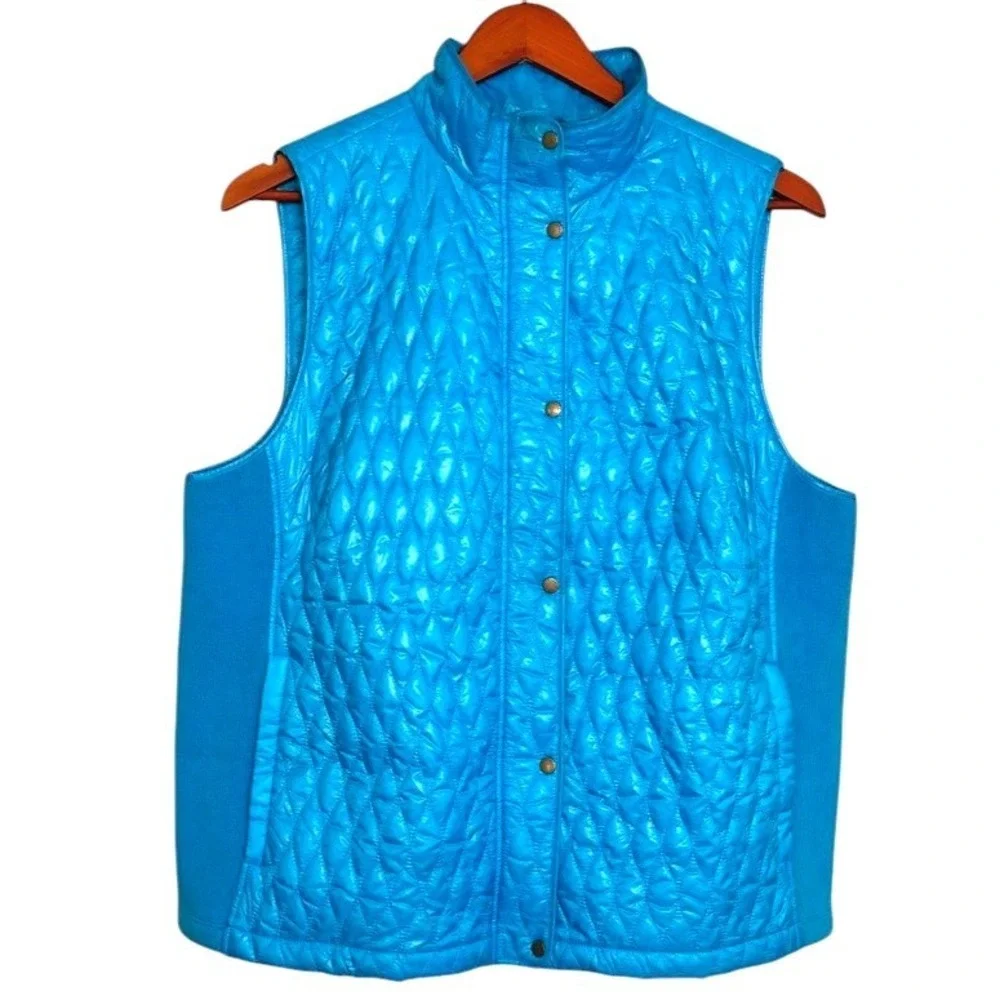 Talbots Turquoise Quilted Vest Knit Side Panels Sz 2X Preppy Casual Sporty Chic